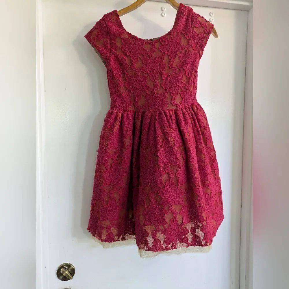 Joyfolie Mia Joy Lacy Petticoat Dress in Burgundy Girls Size 10